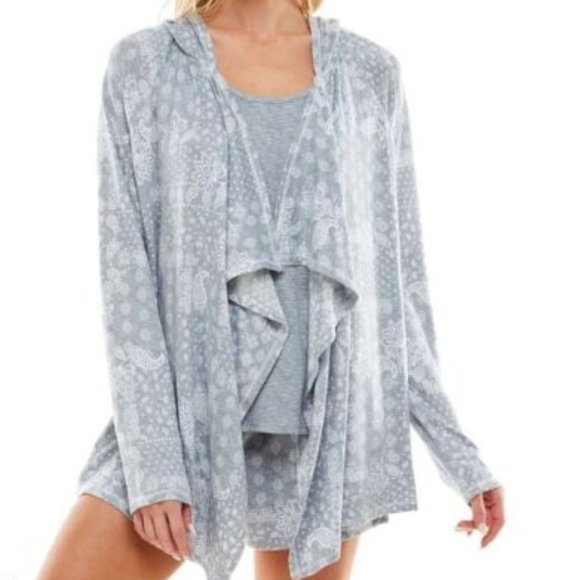 ROUDELAIN Whisper Luxe Hooded Cardigan, Tank Top & Shorts Pajama Set Cloudy - Picture 1 of 2